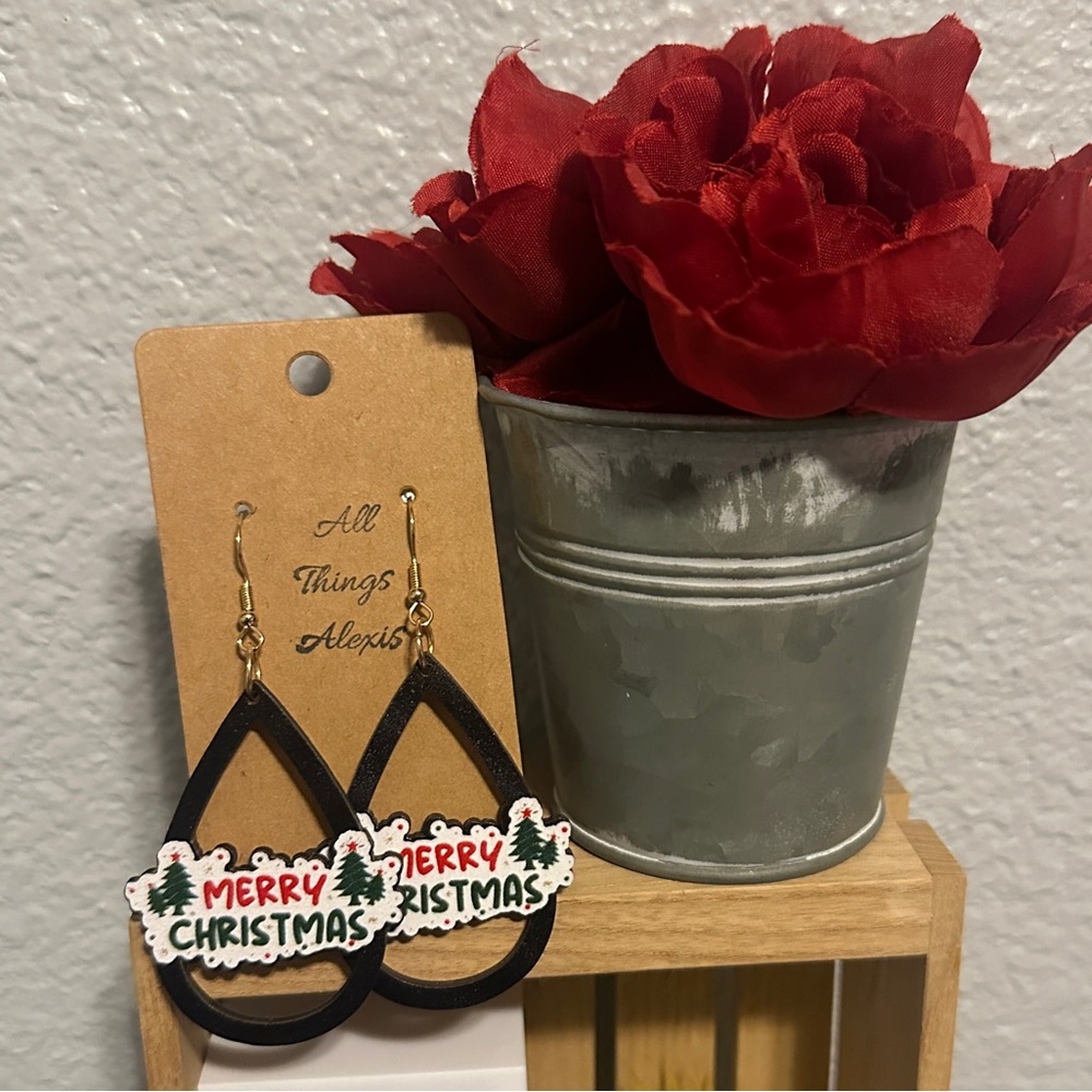 Merry Christmas Wooden Earrings